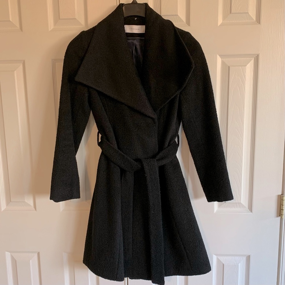 T Tahari Wool Coat, Black, Size 4